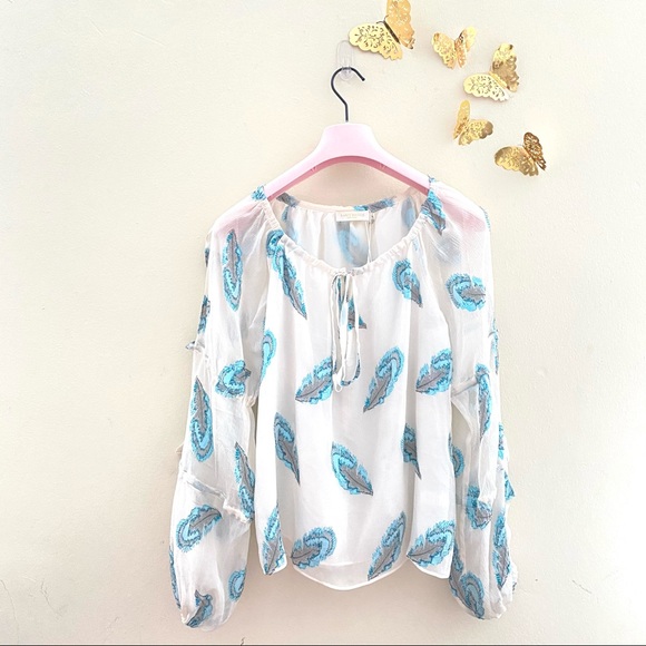 NWT: RAMY BROOK | Paulette Feather Peasant Top - Picture 2 of 10